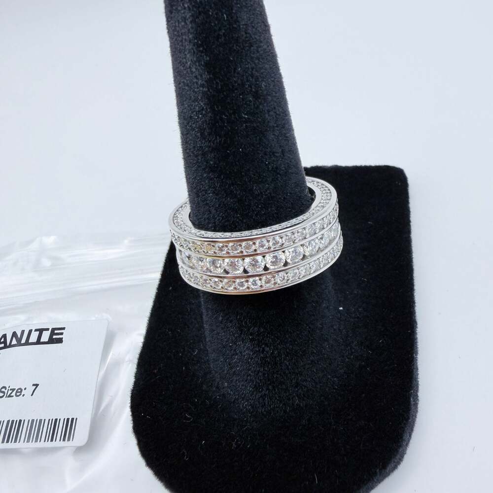 GRA Certified 3.59ct Moissanite Triple Row Eternity Band Ring, Size 7